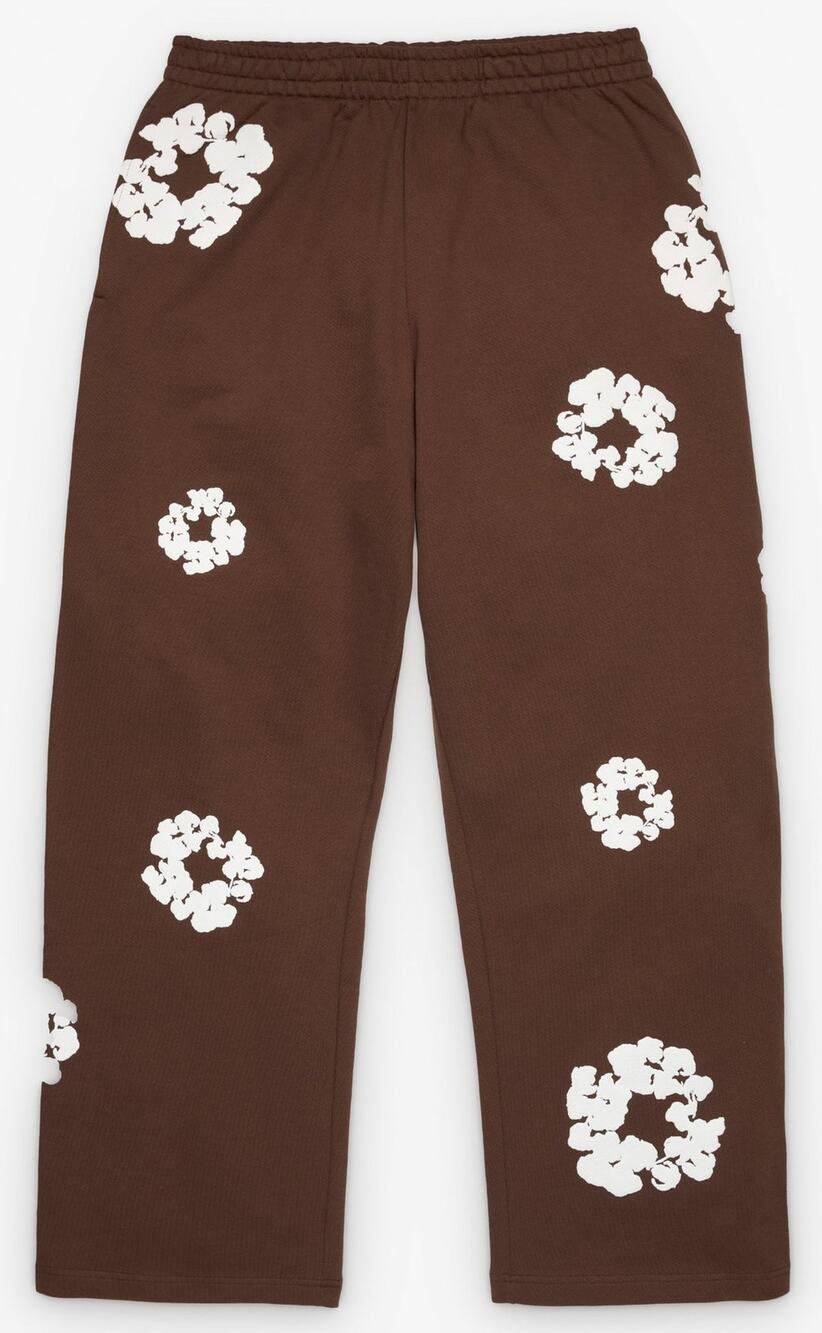 Denim Tears Cotton Wreath Open Hem Sweatpants in Brown